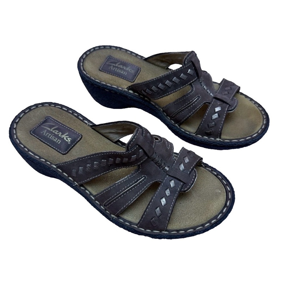 Clarks Artisan Brown Leather Comfort Wedge Sandals Sz 5M